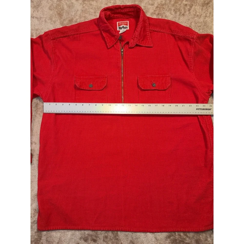 VTG Marlboro Corduroy Jacket Mens Large 1/4 Zip Y2K Pullover Long sleeve Cotton